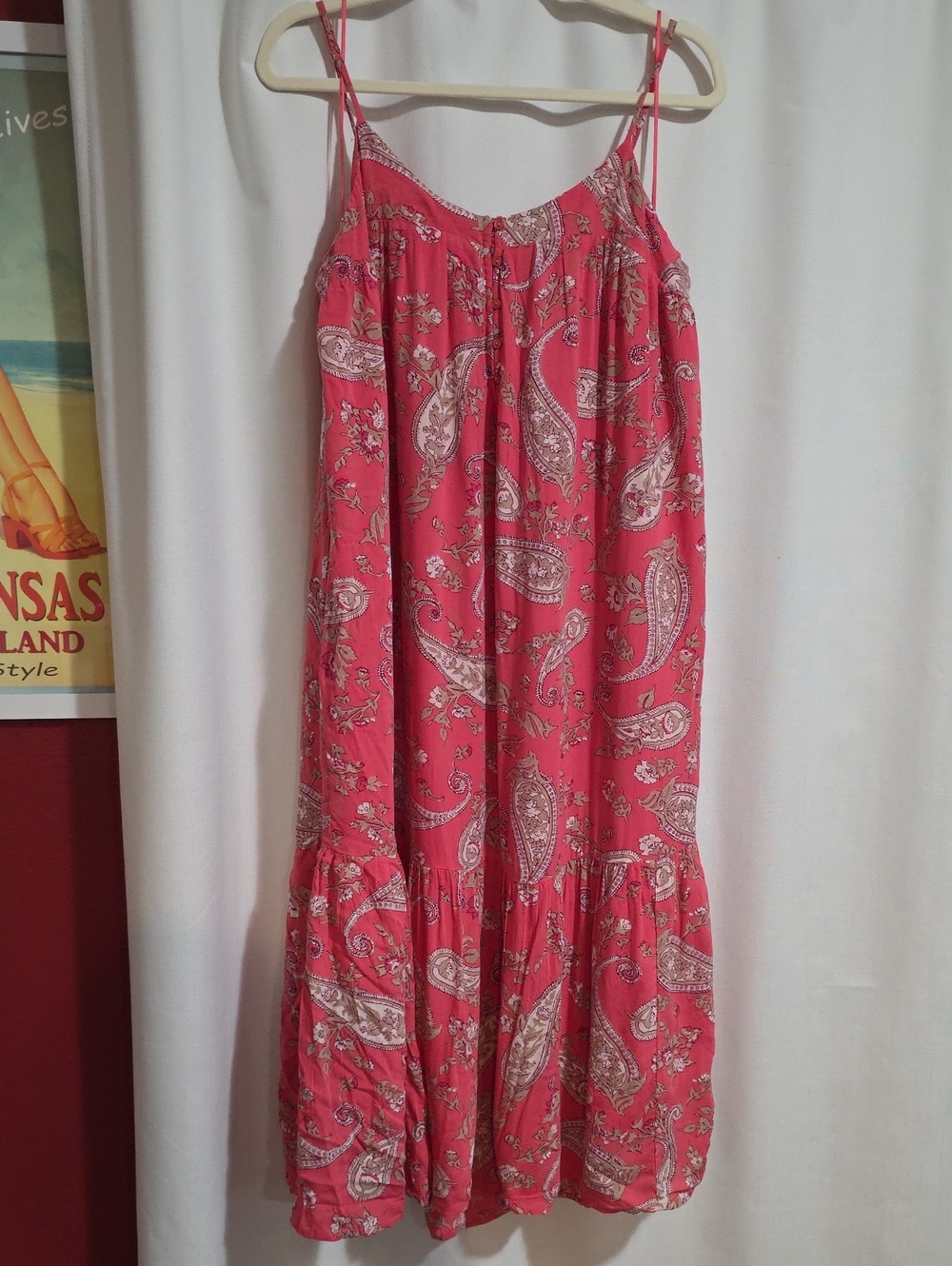 Lucky Brand Coral Pink Paisley Midi Slip Dress